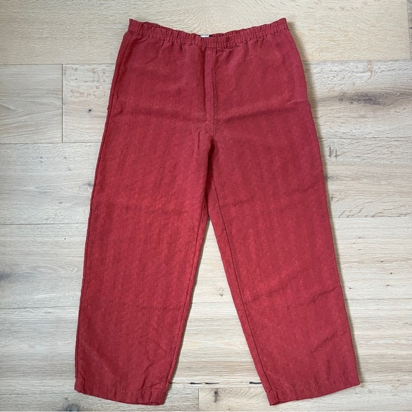 Eileen Fisher Silk Linen Suit 2 Piece Set Orange Rust Red Round Neck Sz S * - Picture 5 of 5